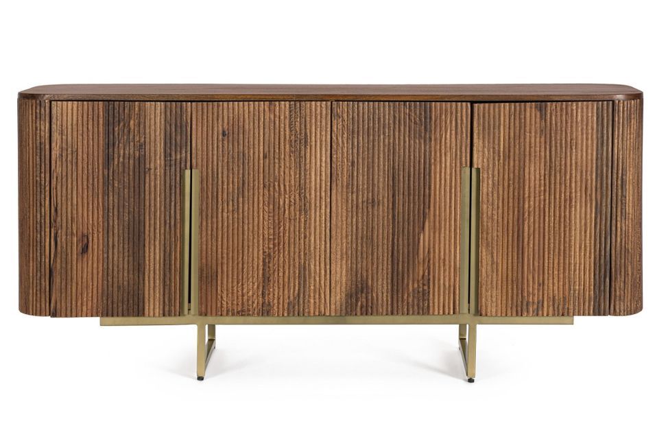 Buffet contemporain 4 portes VILAS 160 cm – Bois de manguier & pieds acier doré mat - Photo n°1
