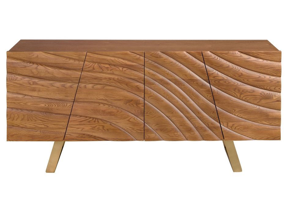 Buffet design 180 cm en noyer clair et acier doré – 4 portes avec fermeture Soft Close - Photo n°1
