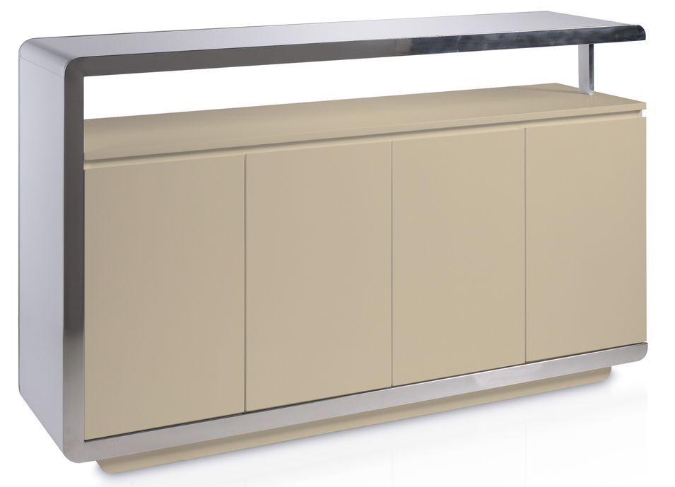 Buffet design 4 portes bois laqué beige et acier chromé Modena - Photo n°1