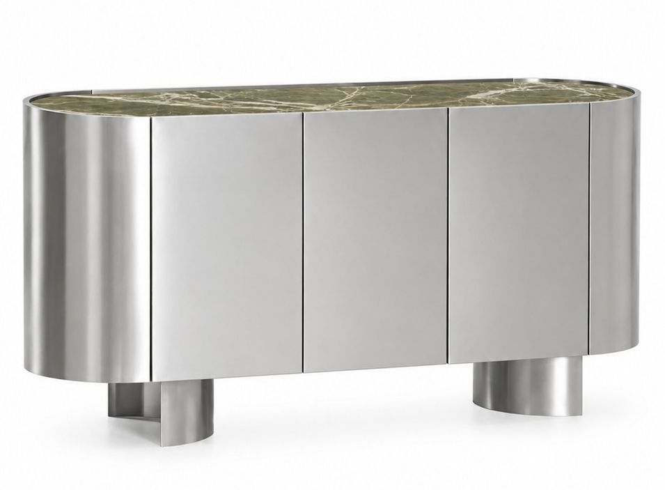 Buffet design LUNAIRE 160 cm – Luxe contemporain en acier inoxydable brossé - Photo n°1