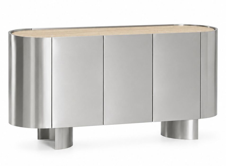 Buffet design LUNAIRE 160 cm – Luxe contemporain en acier inoxydable brossé - Photo n°1