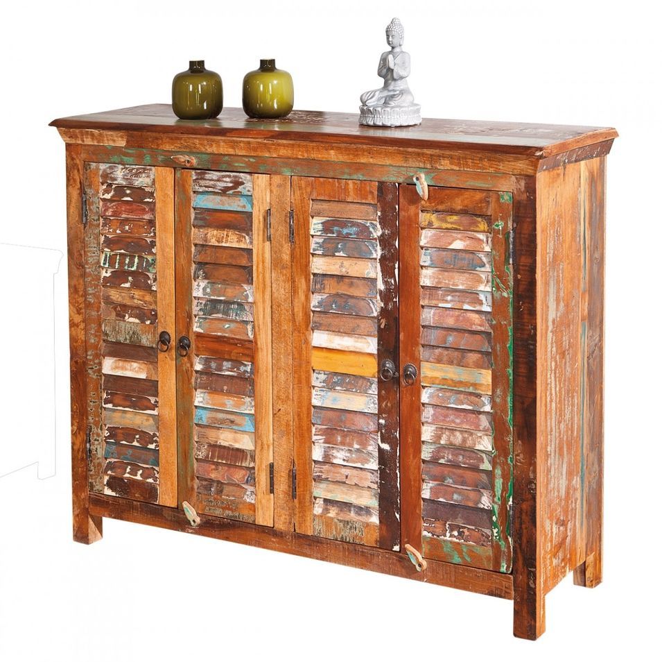 Buffet 4 portes bois de manguier vieilli multicolore Faral 125cm - Photo n°1