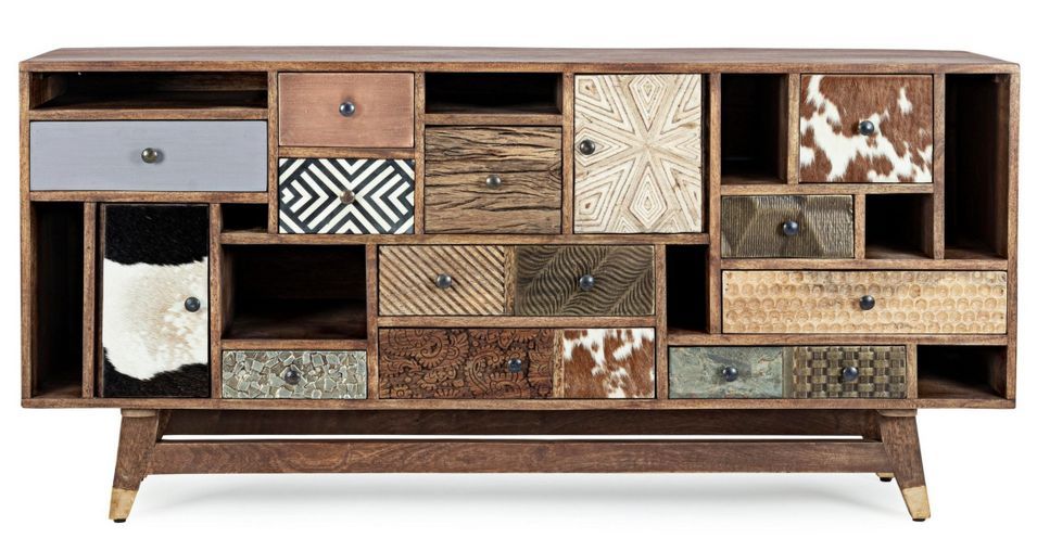 Buffet Doki 160 cm - 2 portes et 11 tiroirs - Multimatières colorées & esprit artisanal - Photo n°1