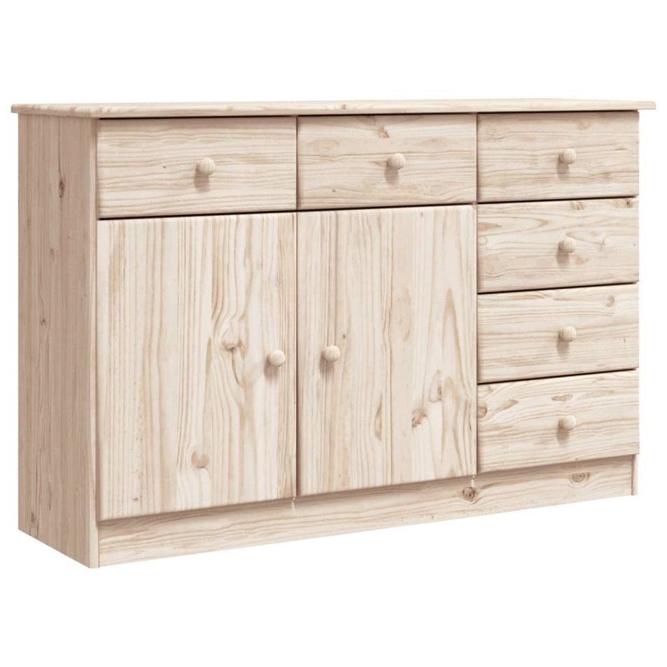 Buffet en bois massif 3 portes 6 tiroirs Malona 112 cm – Sobre et pratique - Photo n°1