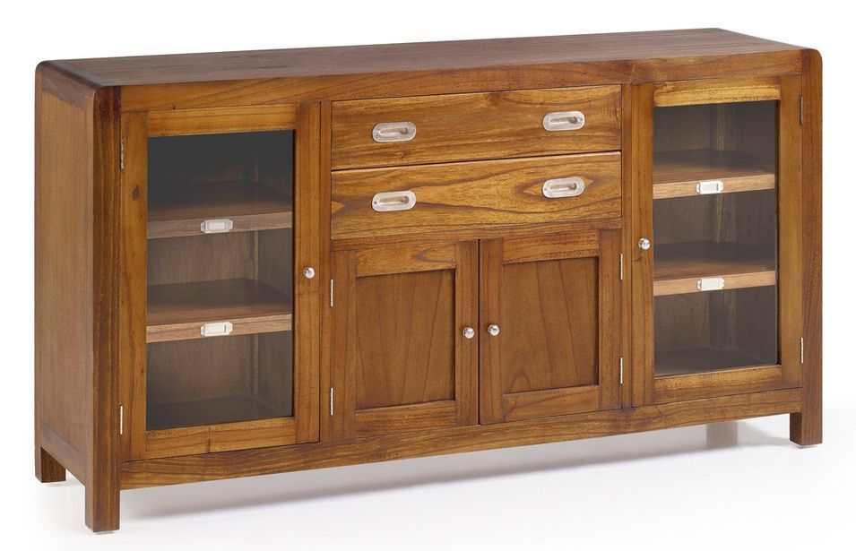 Buffet en bois massif de Mindy marron SOKY 150 cm - 4 portes et 2 tiroirs - Photo n°1