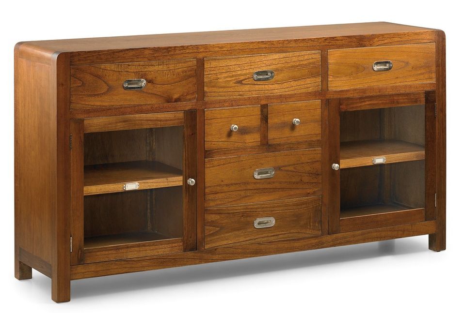 Buffet en bois massif de Mindy marron SOKY 160 cm - 2 portes et 7 tiroirs - Photo n°1