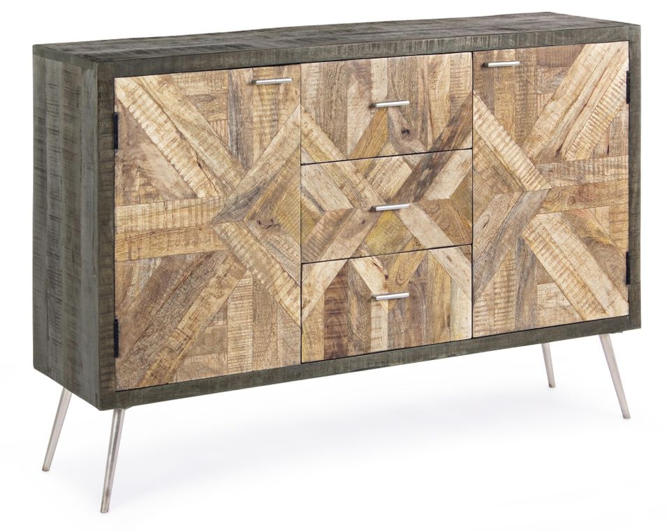 Buffet en bois naturel 2 portes et 3 tiroirs Naty L 130 cm - Photo n°1