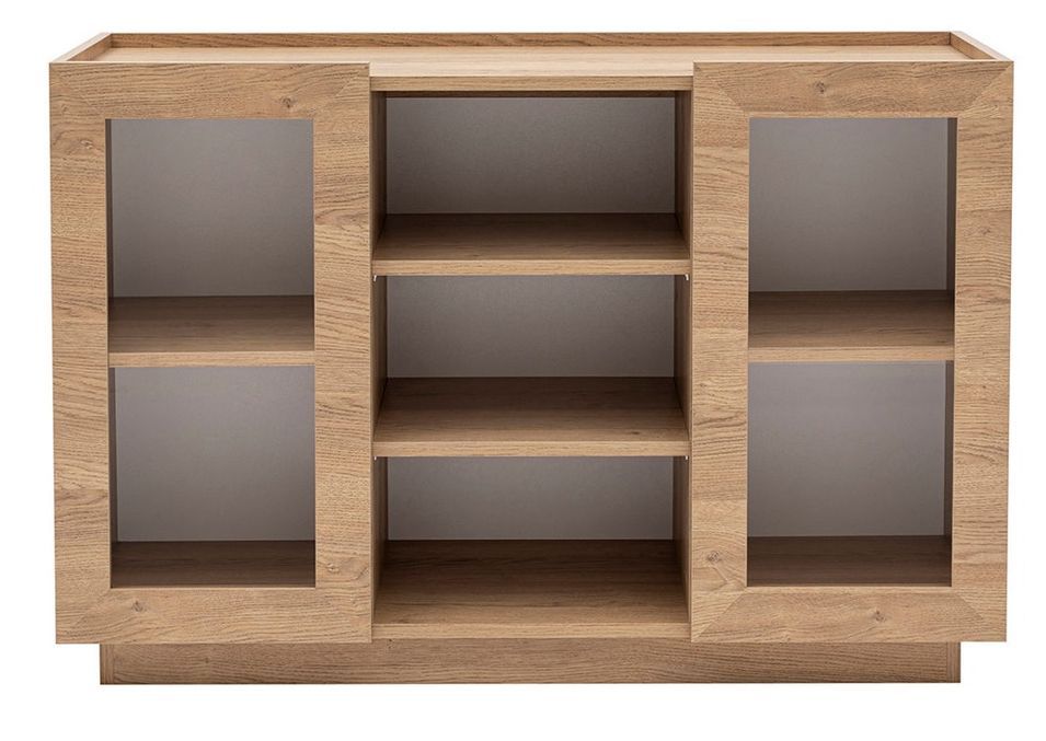 Buffet en bois naturel 2 portes vitrées Zenta 120 cm - Photo n°1