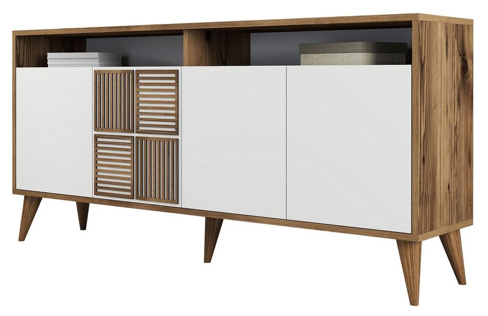 Buffet en bois noyer et blanc 4 portes Roma 160 cm - Photo n°1