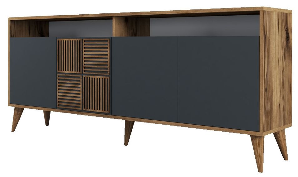 Buffet en bois noyer et anthracite 4 portes Roma 180 cm - Photo n°1