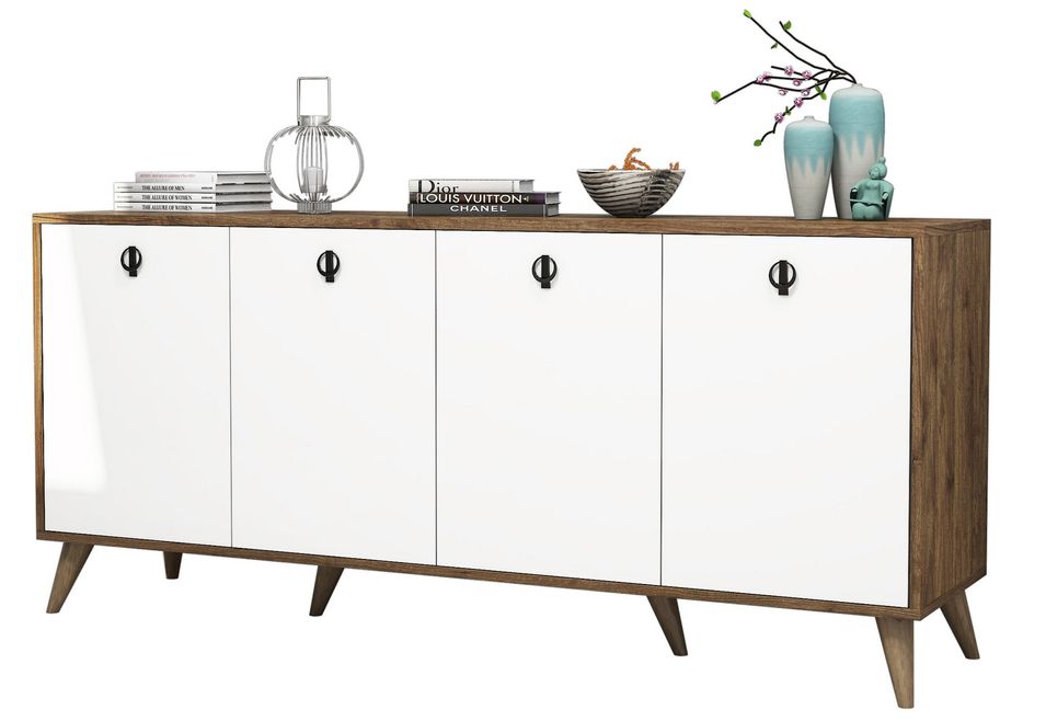 Buffet en bois noyer et blanc 4 portes Elite 180 cm - Photo n°1