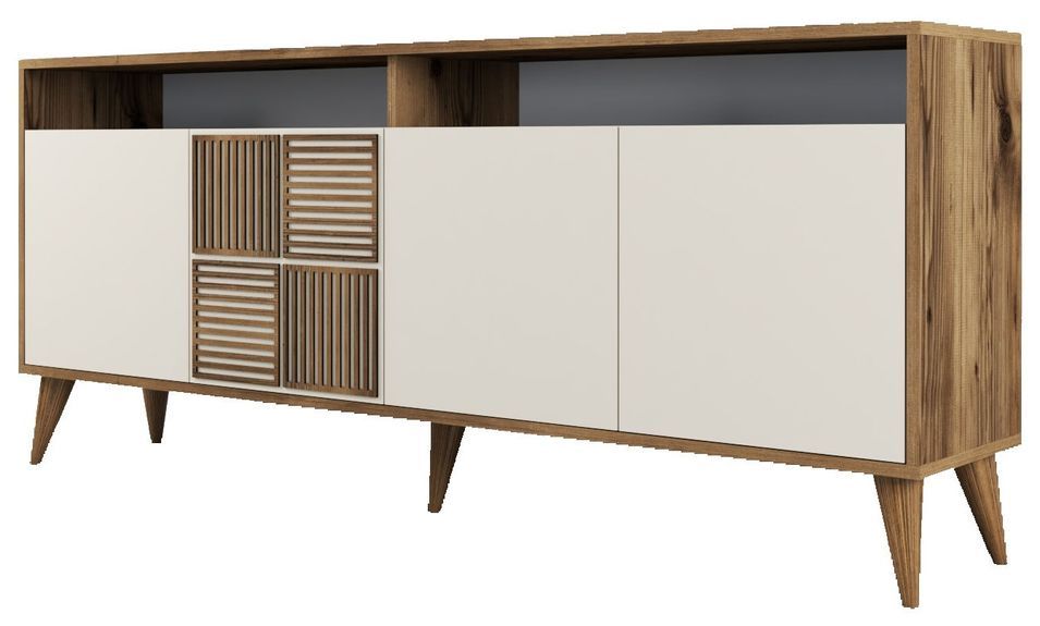 Buffet en bois noyer et crème 4 portes Roma 180 cm - Photo n°1