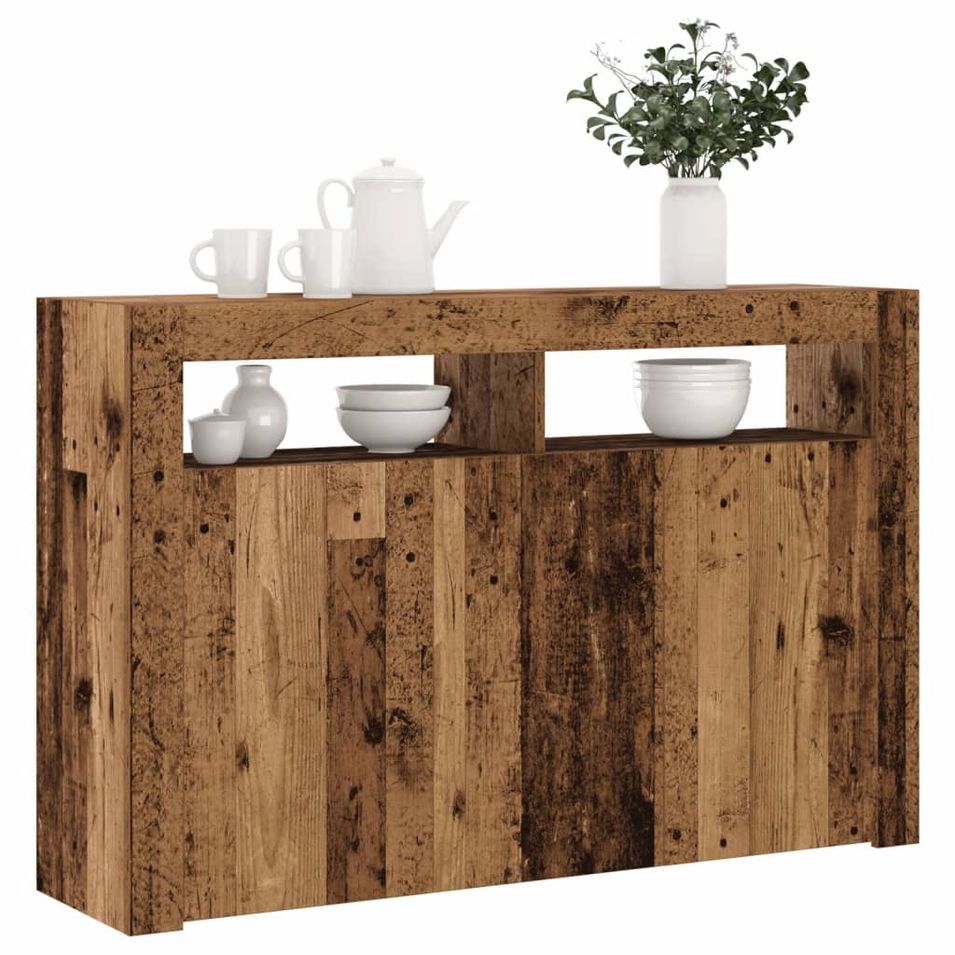 Buffet et lumières LED vieux bois 115,5x30x75cm bois ingénierie - Photo n°1