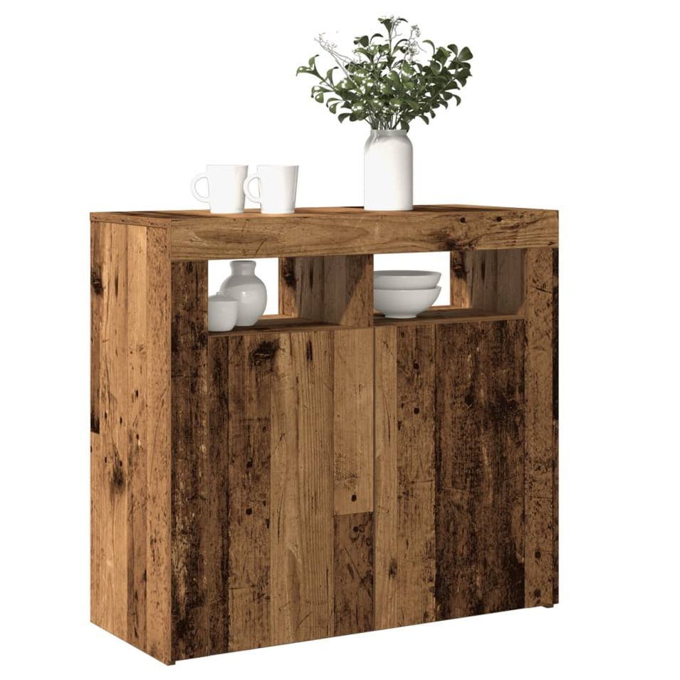 Buffet et lumières LED vieux bois 80x35x75 cm bois d'ingénierie - Photo n°1