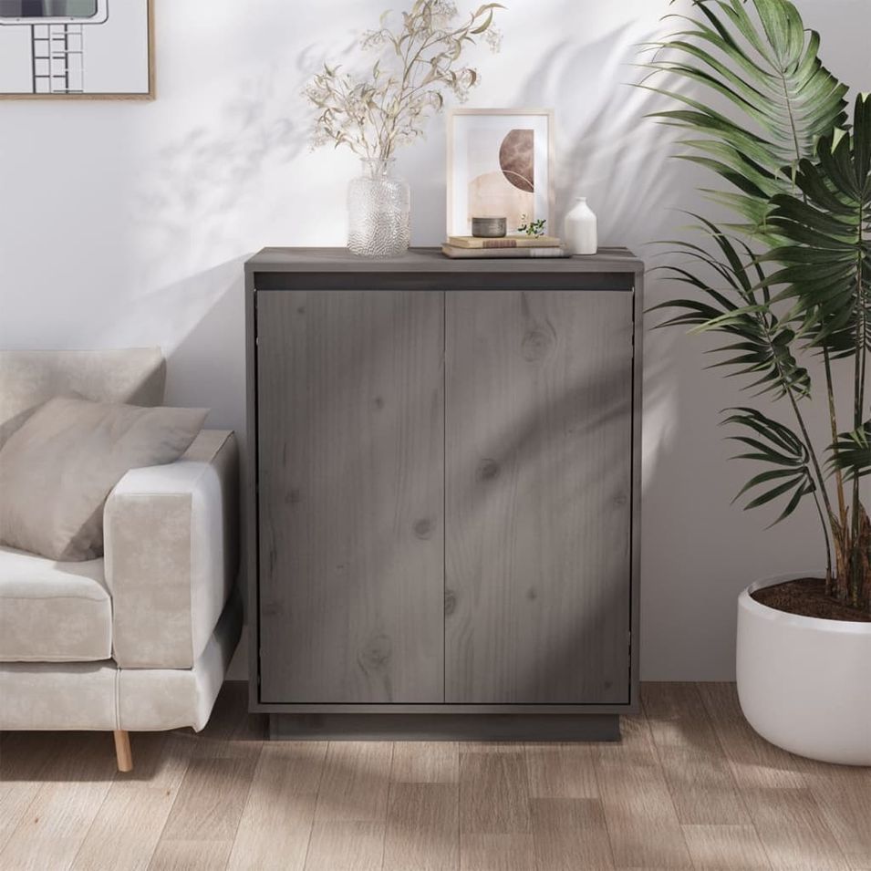 Buffet Gris 60x34x75 cm Bois massif de pin 2 - Photo n°2