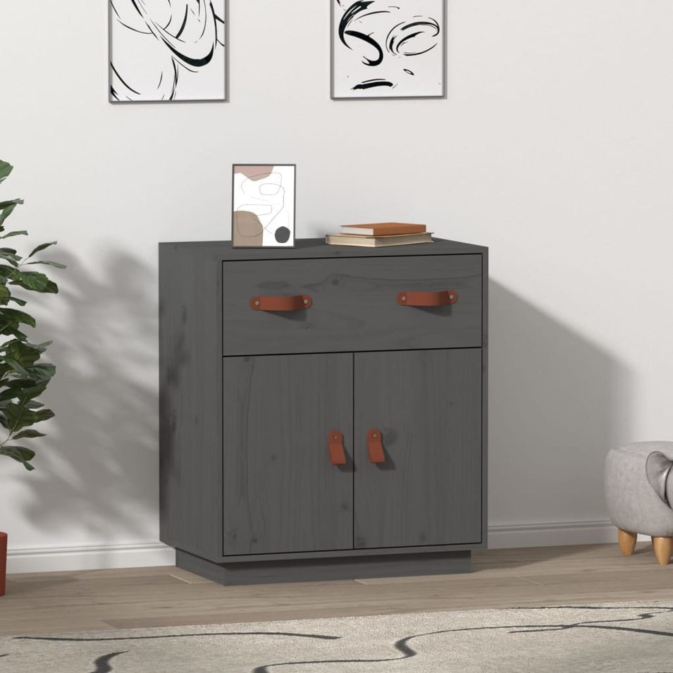 Buffet Gris 65,5x40x75 cm Bois massif de pin - Photo n°1
