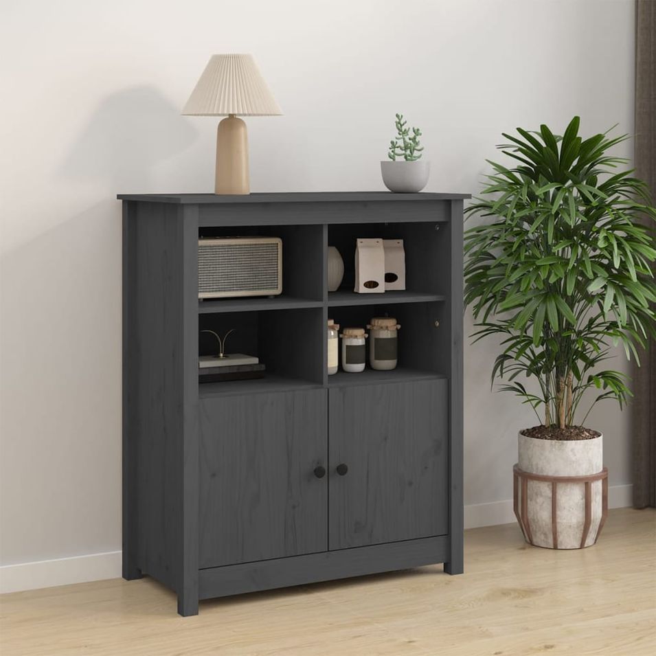 Buffet Gris 83x41,5x100 cm Bois massif de pin - Photo n°1