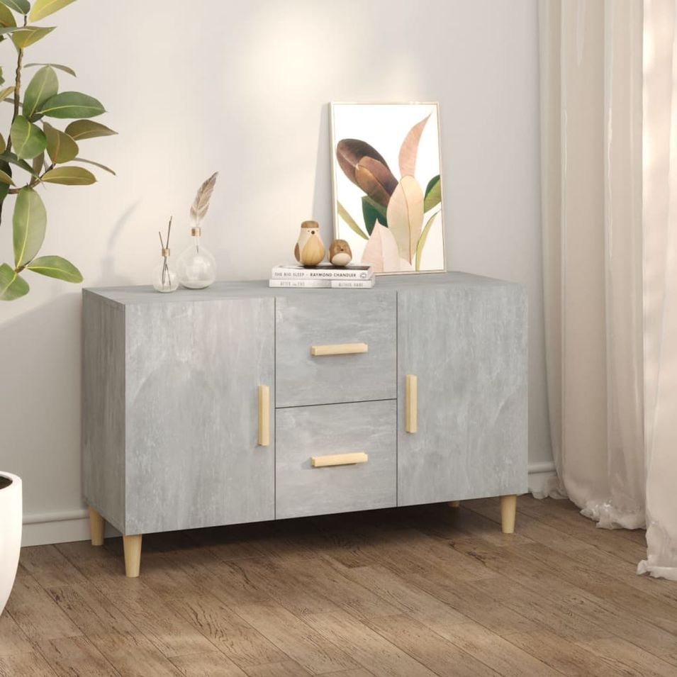 Buffet gris béton 100x36x60 cm bois d'ingénierie - Photo n°1