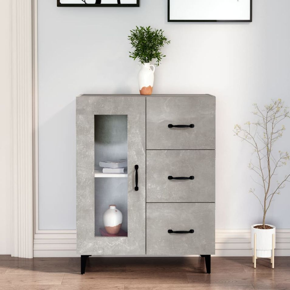 Buffet Gris béton 69,5x34x90 cm Bois d'ingénierie - Photo n°1