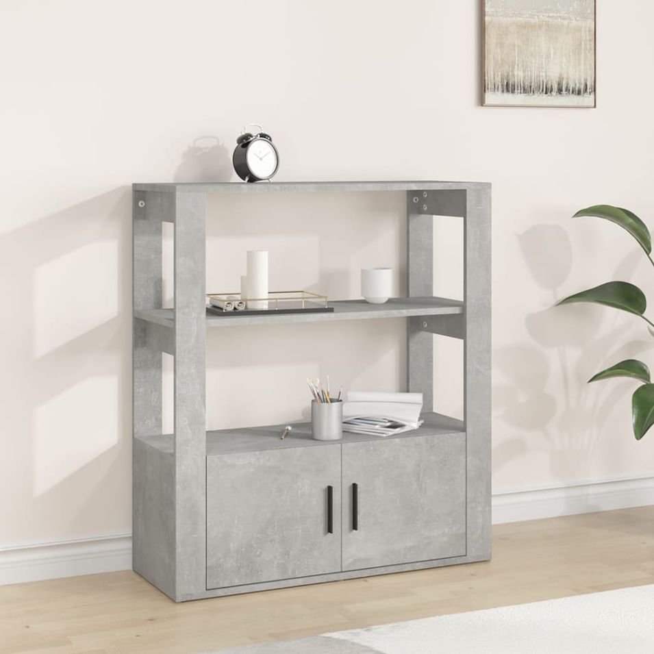 Buffet Gris béton 80x30x90 cm Bois d'ingénierie - Photo n°1