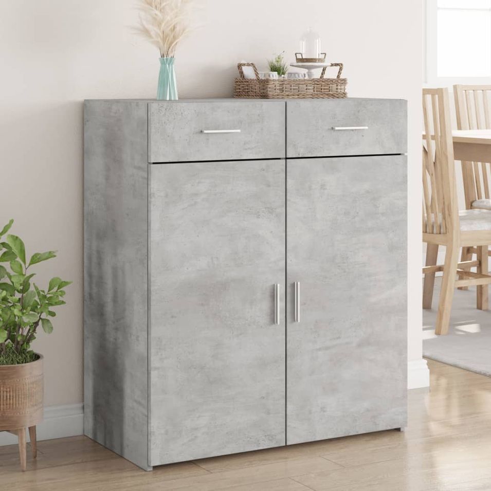 Buffet gris béton 80x42,5x93 cm bois d'ingénierie - Photo n°1
