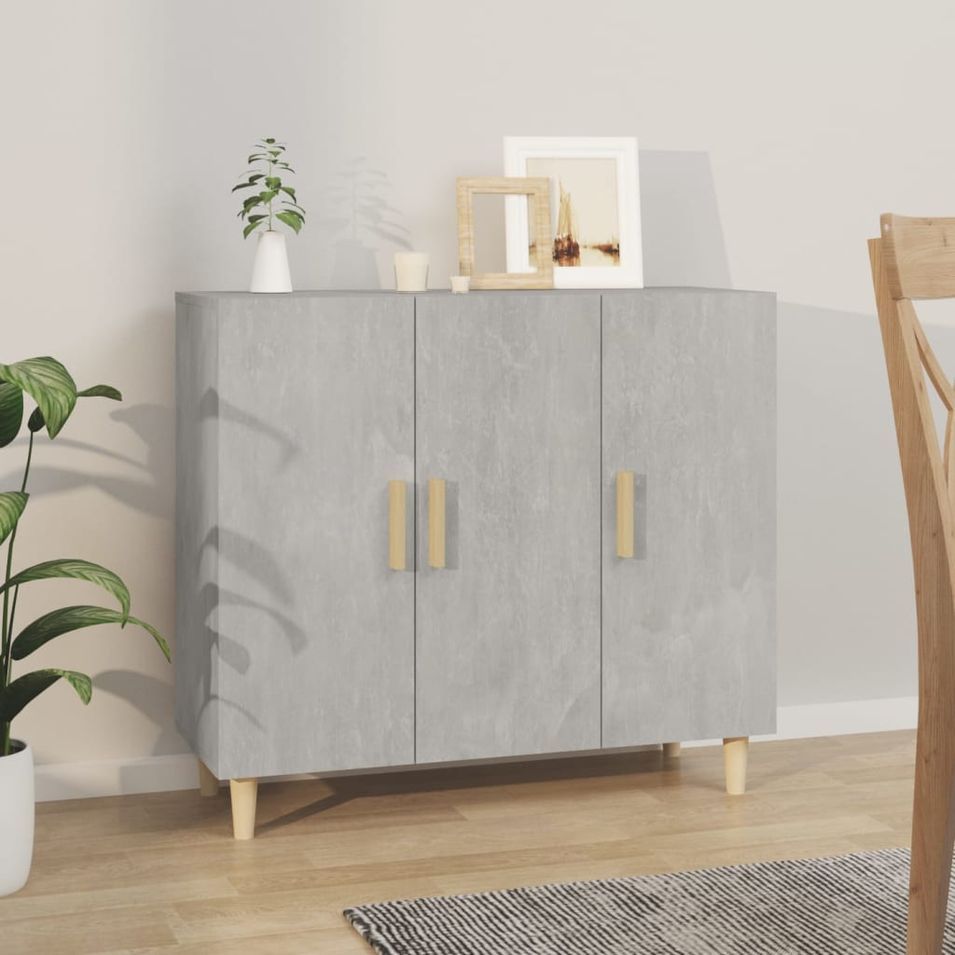 Buffet gris béton 90x34x80 cm bois d'ingénierie - Photo n°1