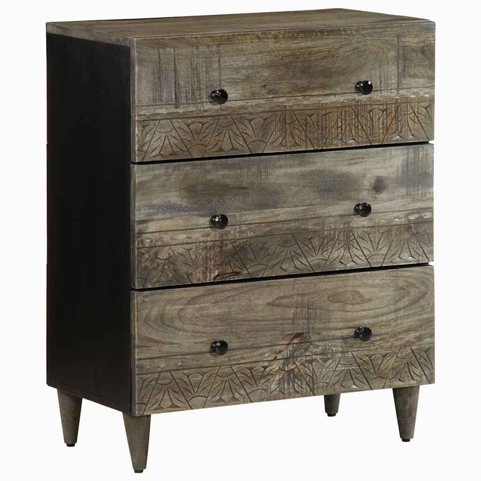Buffet gris clair 60x33,5x75 cm bois de manguier massif - Photo n°1