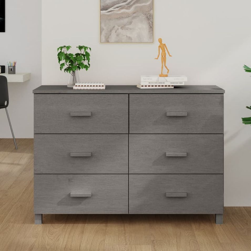Buffet HAMAR Gris clair 113x40x80 cm Bois massif de pin - Photo n°1