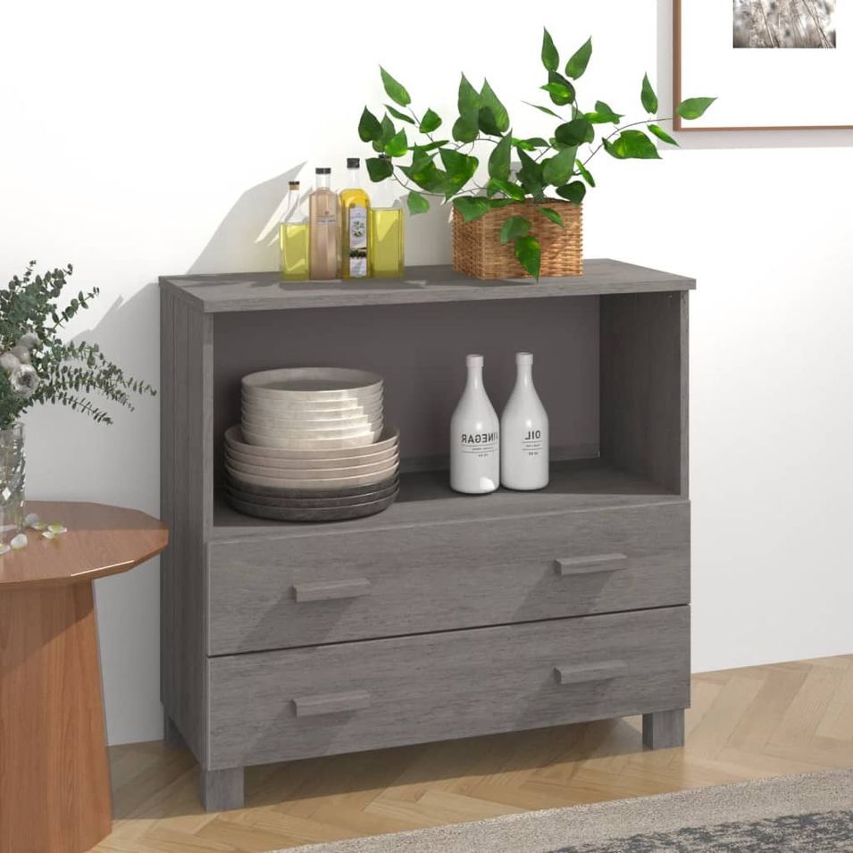 Buffet HAMAR Gris clair 85x35x80 cm Bois massif de pin - Photo n°1