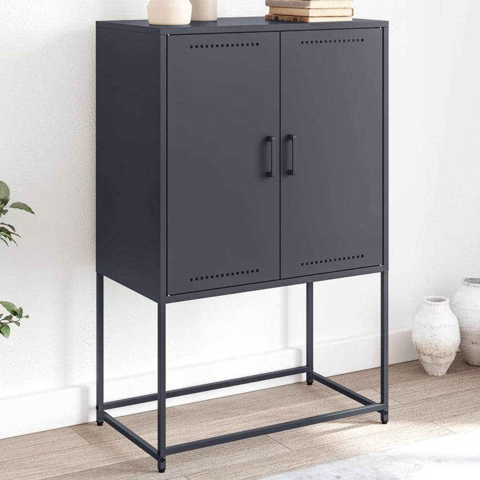 Buffet haut anthracite 68,5x38,5x107 cm acier - Photo n°1