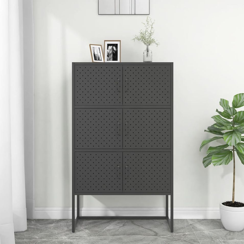 Buffet haut Anthracite 80x35x135 cm Acier - Photo n°1