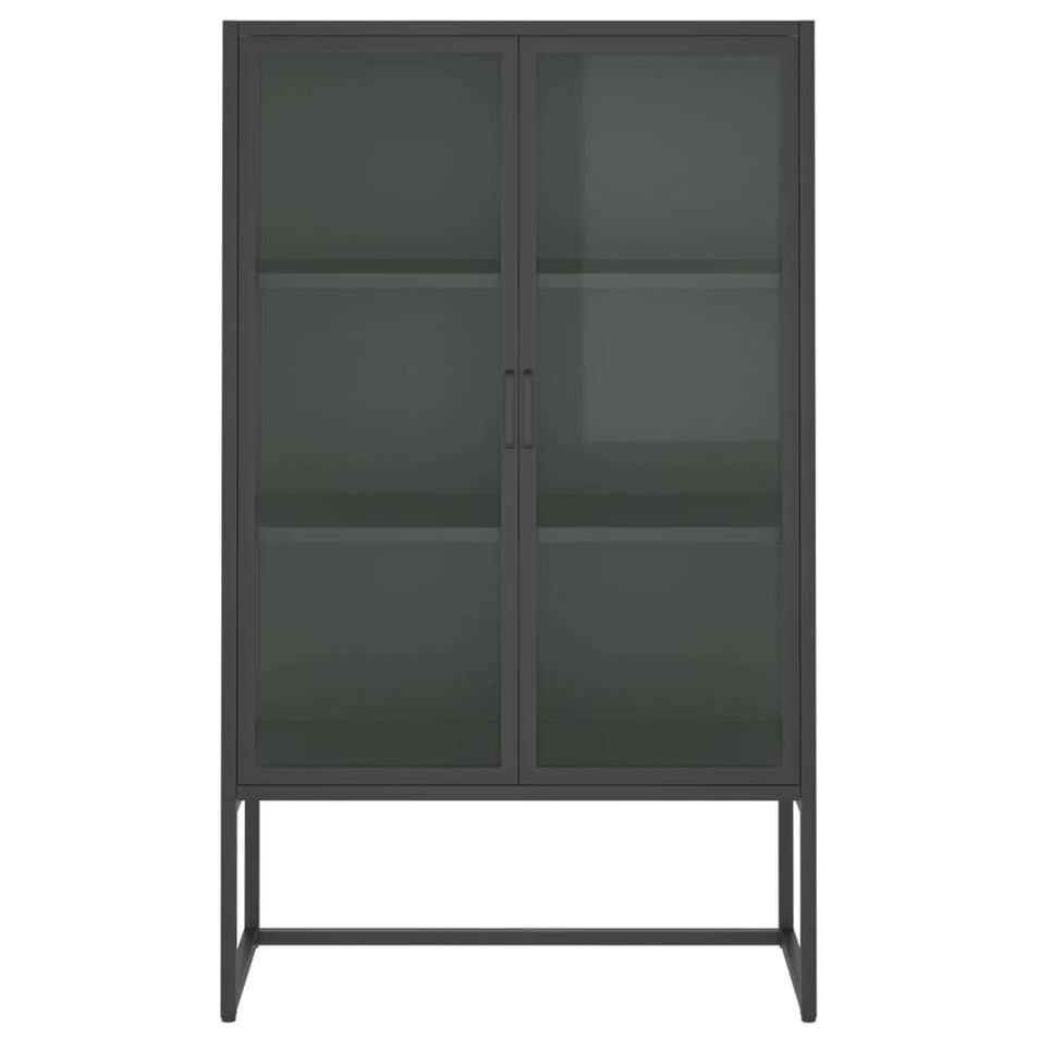 Buffet haut Anthracite 80x35x135 cm Acier et verre trempé - Photo n°1