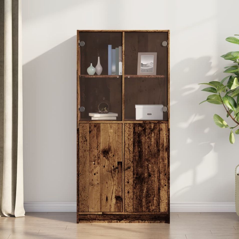 Buffet haut avec portes vieux bois 68x37x142 cm bois ingénierie - Photo n°1