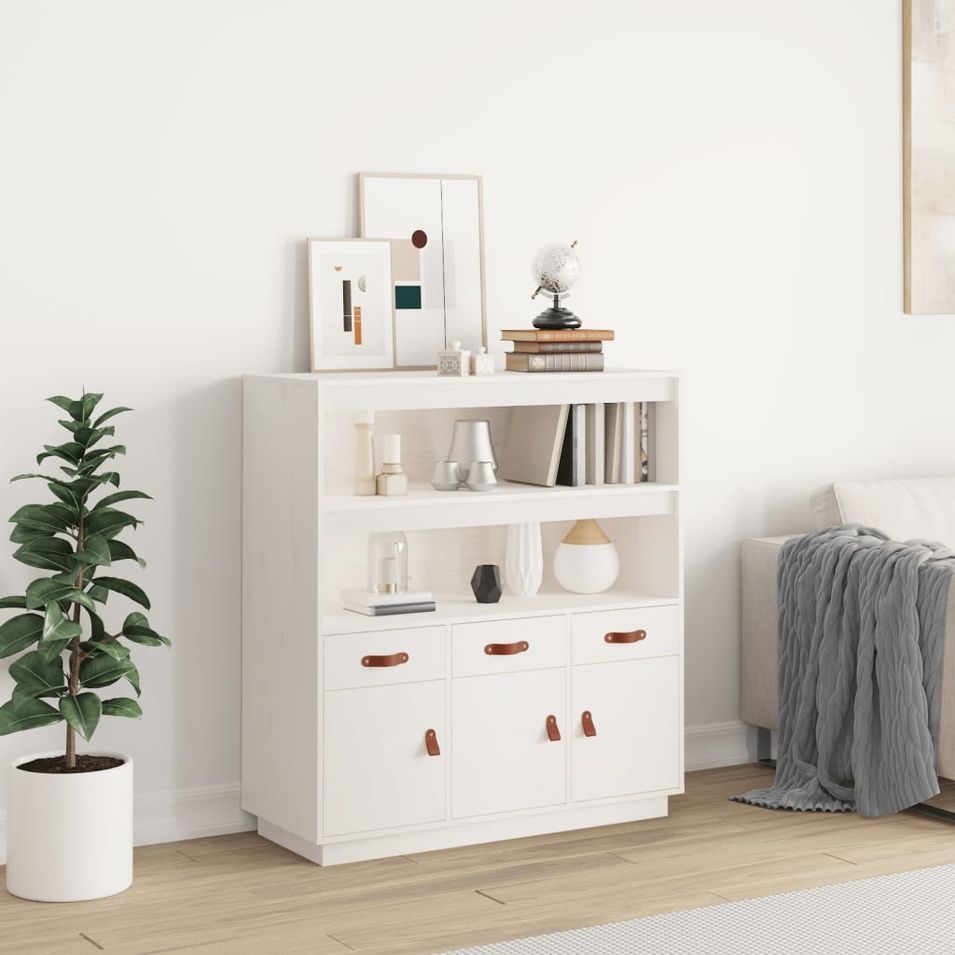Buffet haut Blanc 100x40x108,5 cm Bois massif de pin - Photo n°1