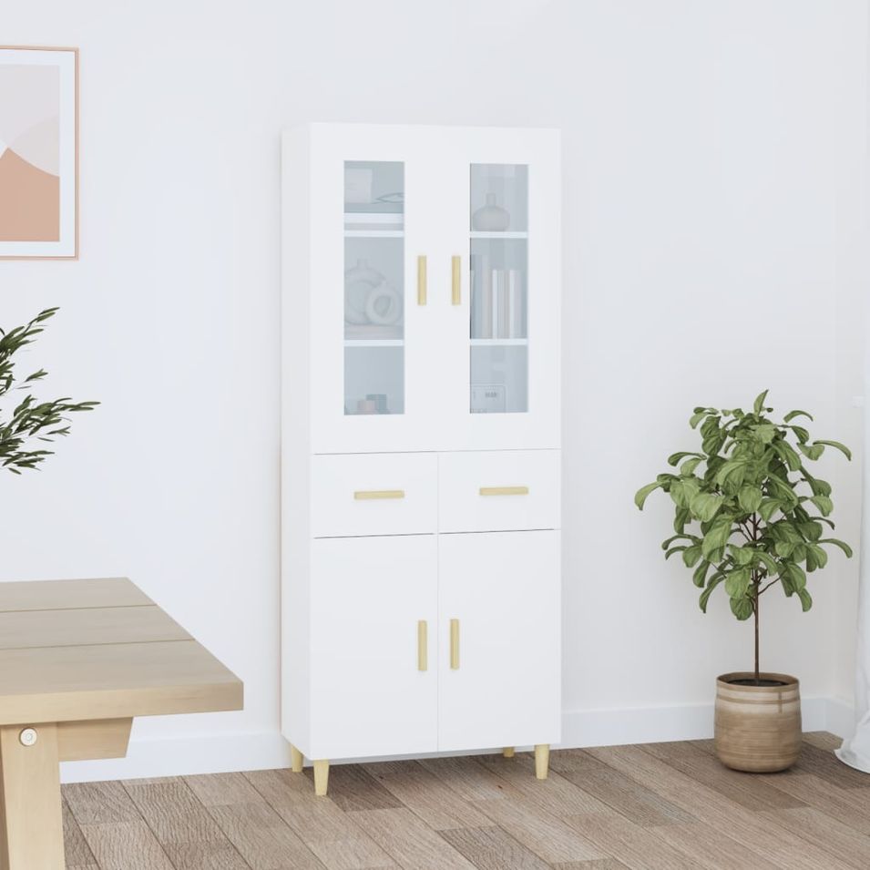 Buffet haut Blanc 69,5x34x180 cm Bois d'ingénierie 2 - Photo n°1