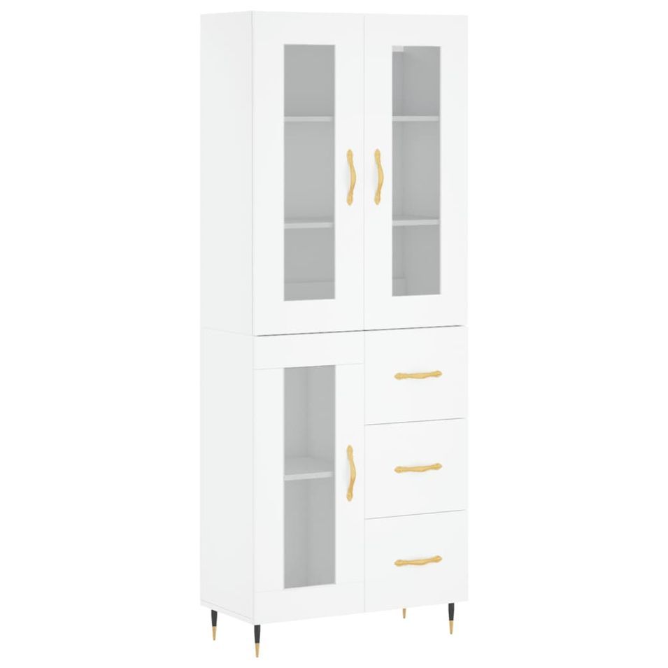Buffet haut Blanc 69,5x34x180 cm Bois d'ingénierie - Photo n°1