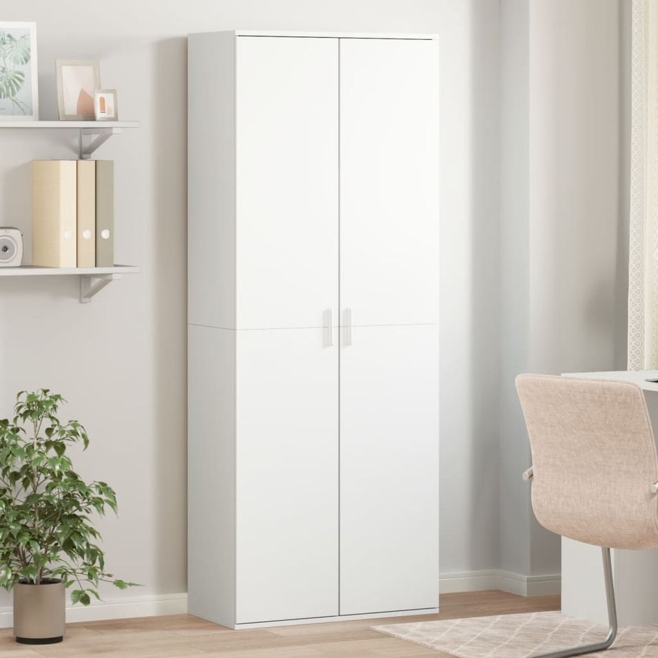 Buffet haut blanc 70x35x180 cm bois d'ingénierie - Photo n°1