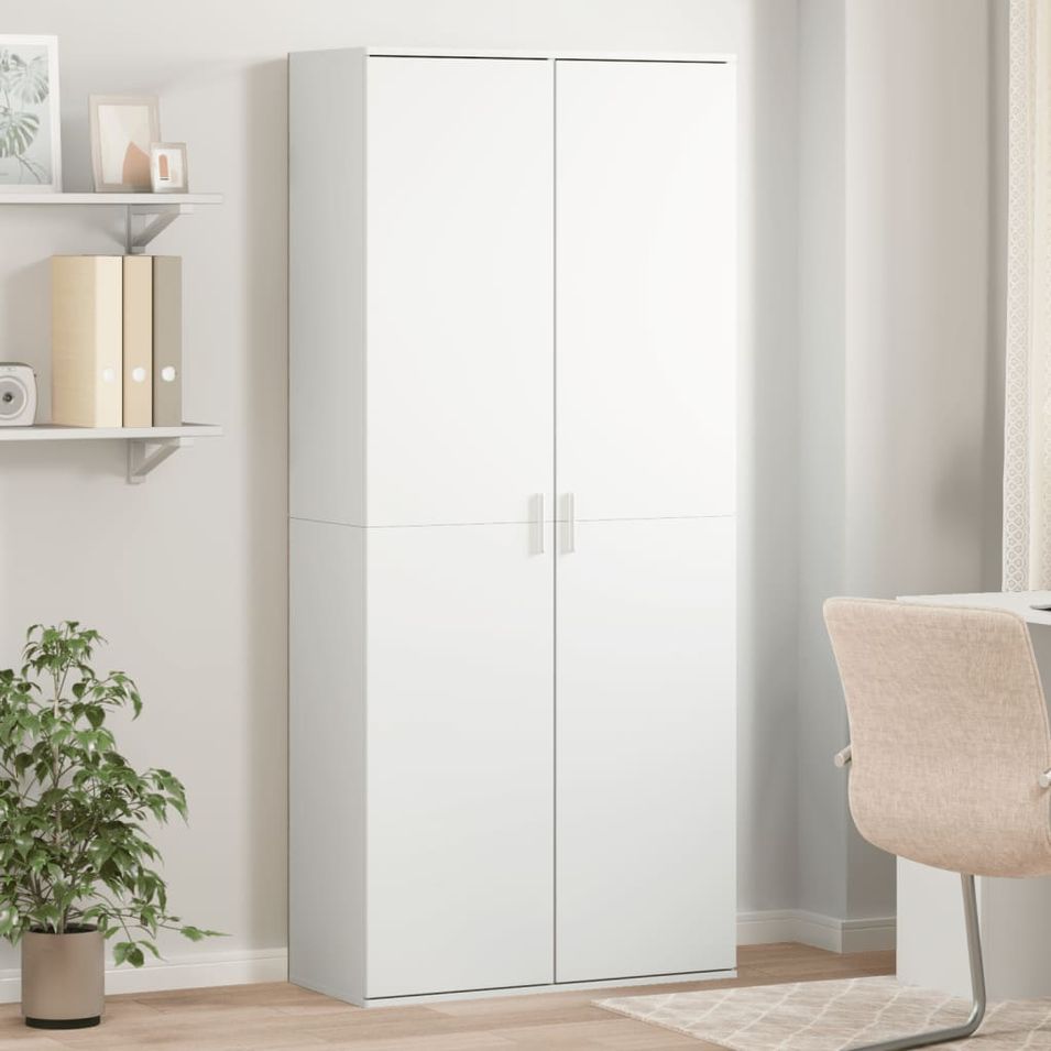 Buffet haut blanc 80x35x180 cm bois d'ingénierie - Photo n°1