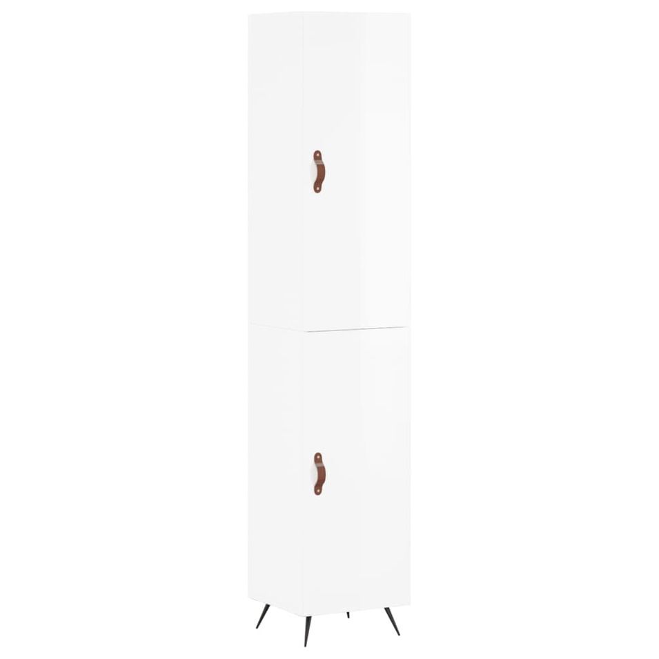 Buffet haut Blanc brillant 34,5x34x180 cm Bois d'ingénierie - Photo n°1
