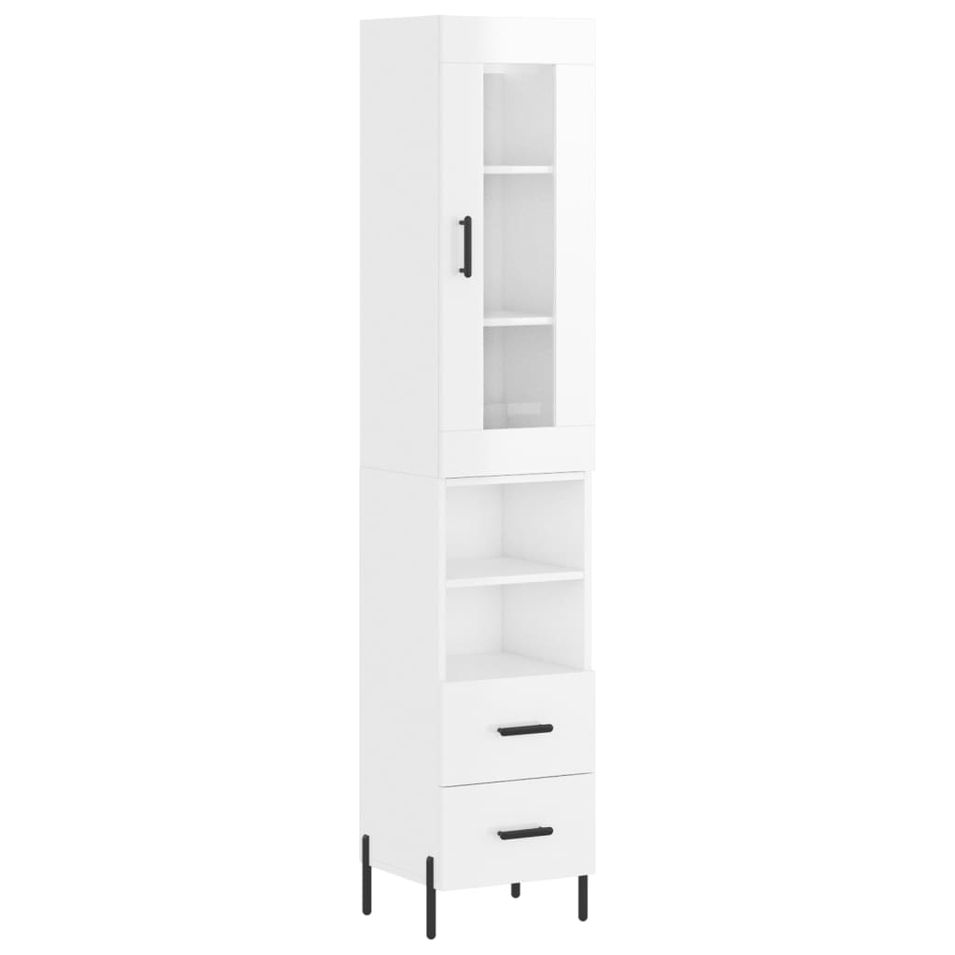 Buffet haut Blanc brillant 34,5x34x180 cm Bois d'ingénierie - Photo n°1