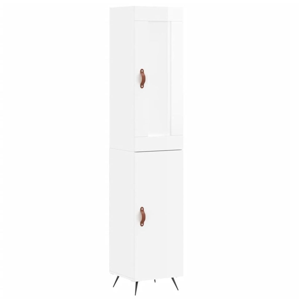 Buffet haut Blanc brillant 34,5x34x180 cm Bois d'ingénierie - Photo n°1