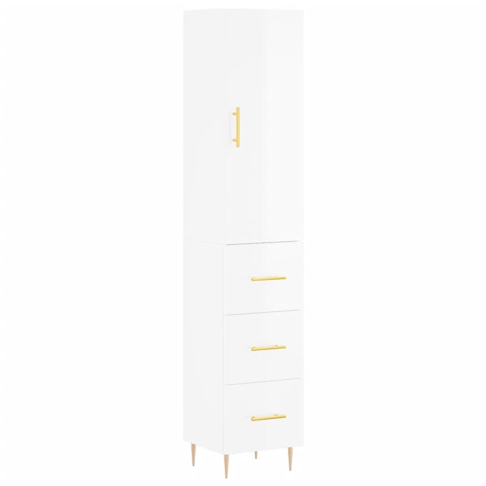 Buffet haut Blanc brillant 34,5x34x180 cm Bois d'ingénierie - Photo n°1