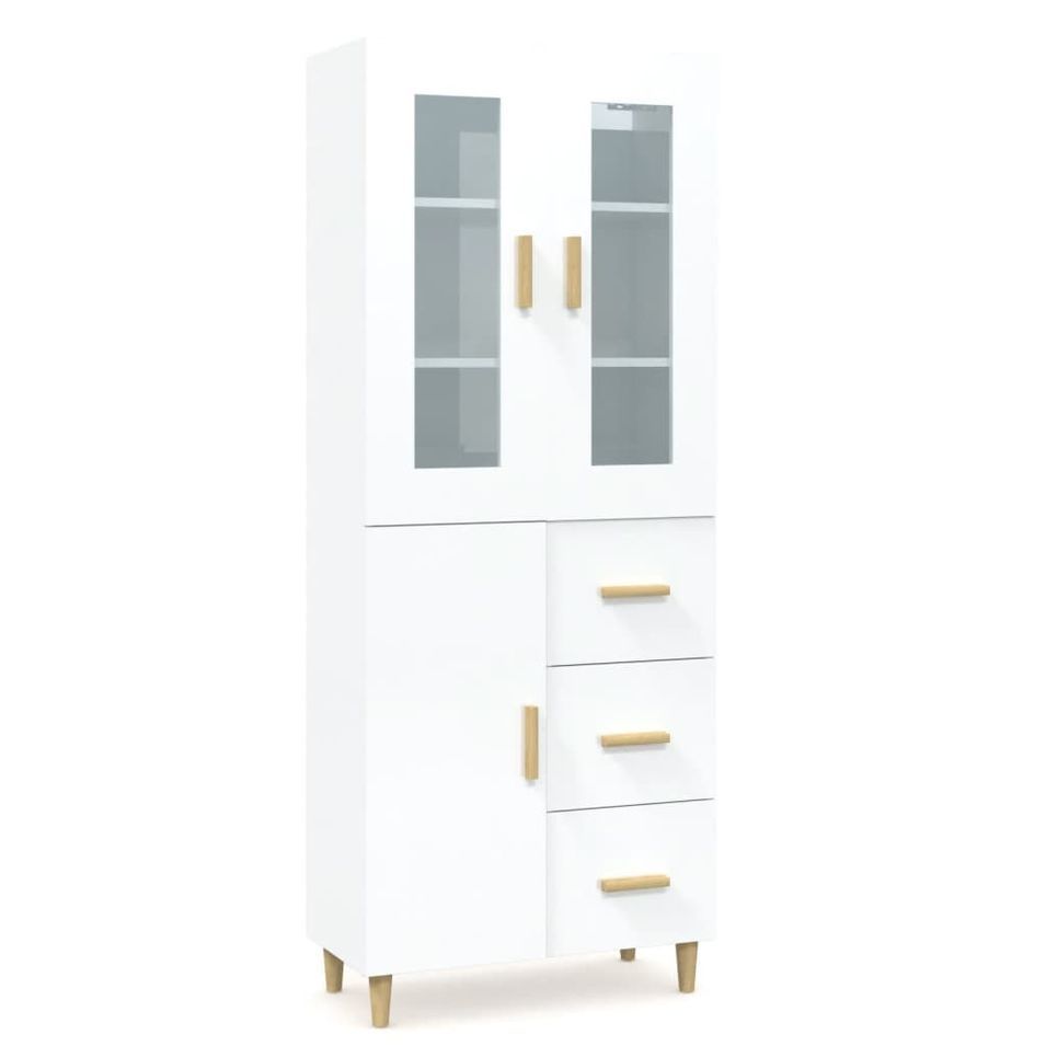 Buffet haut Blanc brillant 69,5x34x180 cm Bois d'ingénierie 4 - Photo n°1