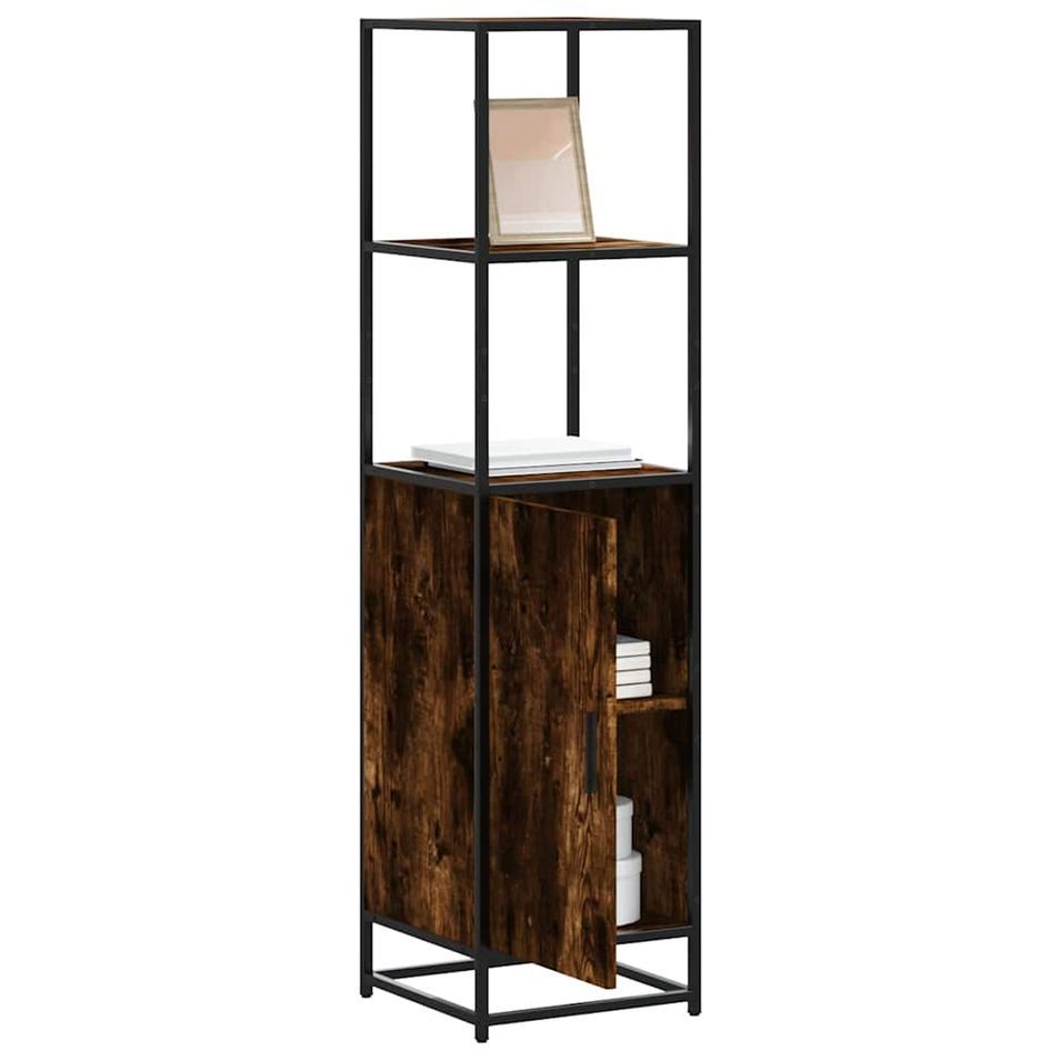 Buffet haut chêne fumé 35,5x35x139 cm bois d'ingénierie métal - Photo n°1