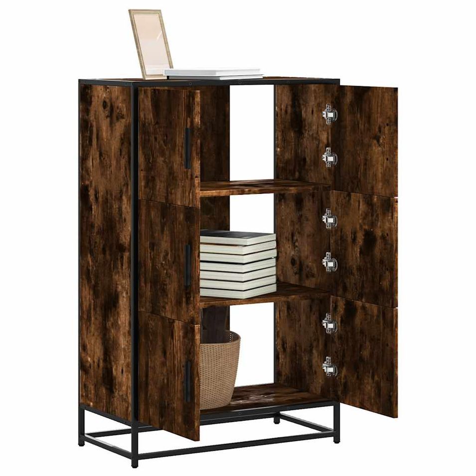 Buffet haut chêne fumé 68x35x106,5 cm bois d'ingénierie métal - Photo n°1