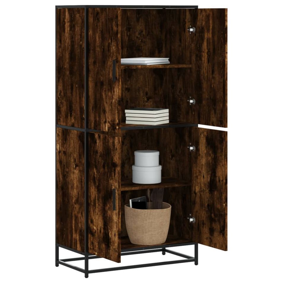 Buffet haut chêne fumé 68x35x139 cm bois d'ingénierie - Photo n°1