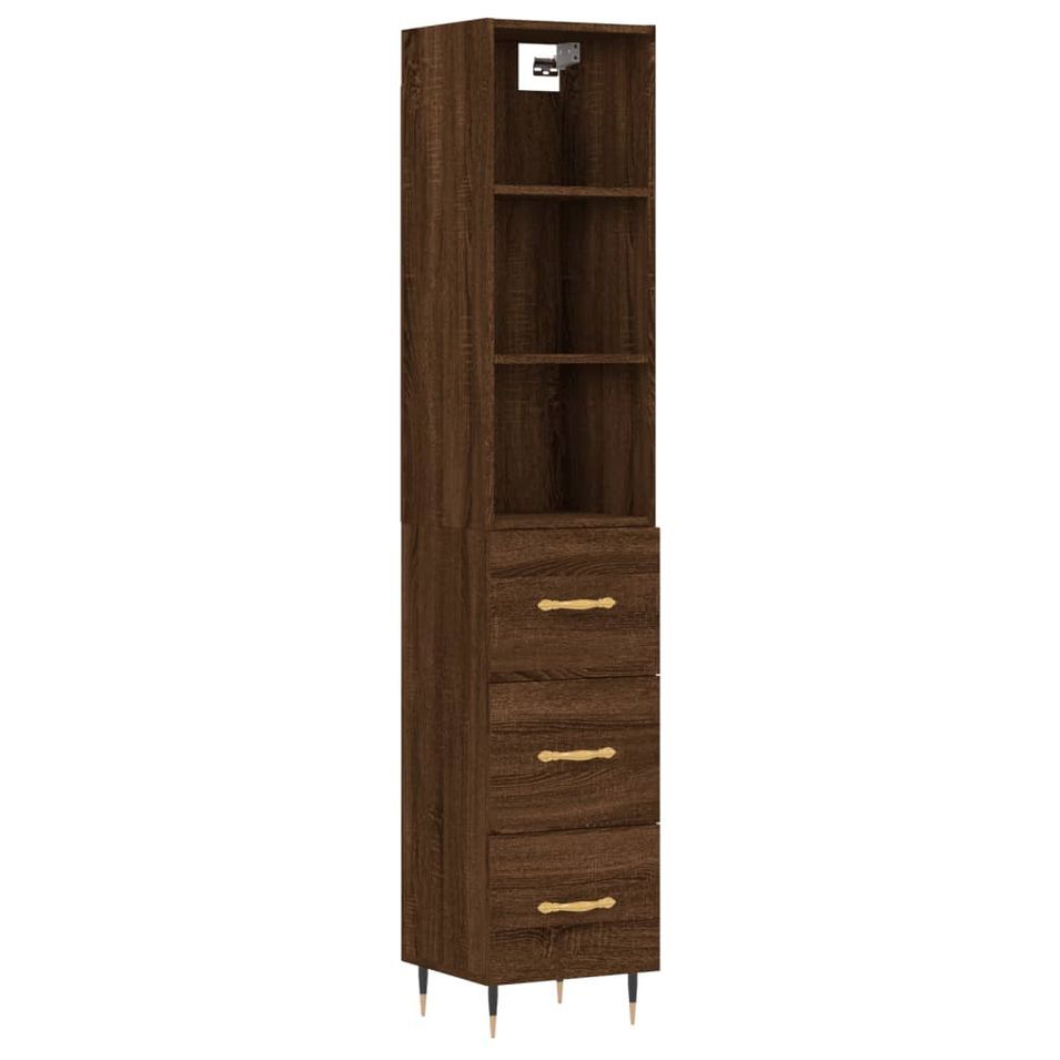 Buffet haut Chêne marron 34,5x34x180 cm Bois d'ingénierie - Photo n°1