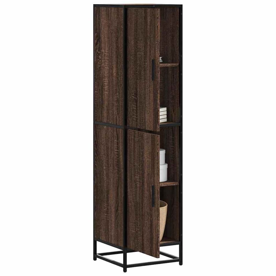 Buffet haut chêne marron 35,5x35x139 cm bois d'ingénierie métal - Photo n°1