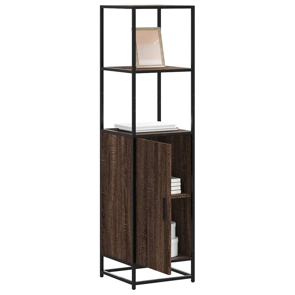 Buffet haut chêne marron 35,5x35x139 cm bois d'ingénierie métal - Photo n°1