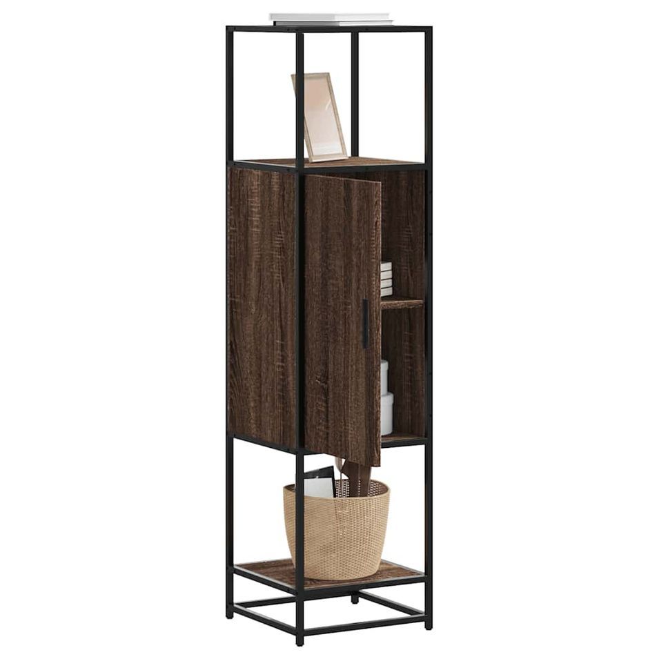 Buffet haut chêne marron 35,5x35x139 cm bois d'ingénierie métal - Photo n°1
